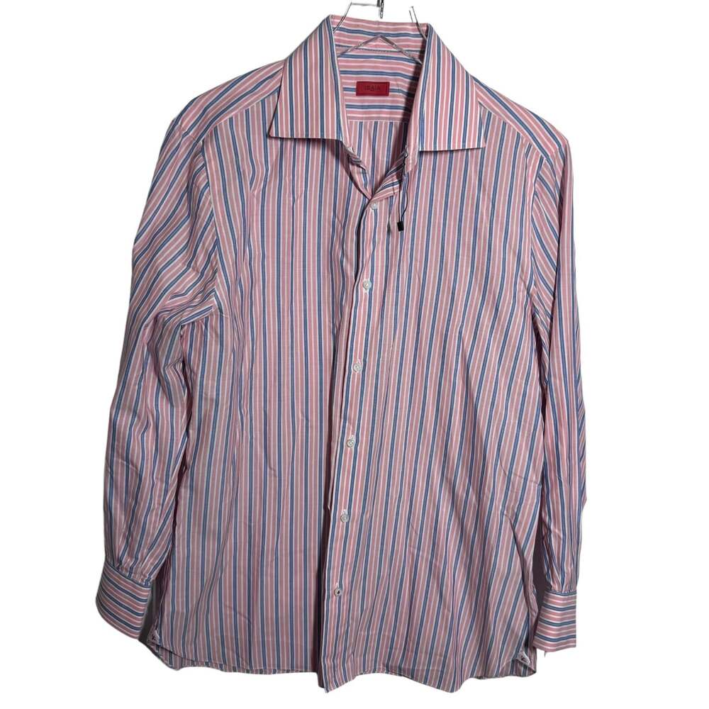 Isaia Button down stiped cotton shirt size Large Mens Italy